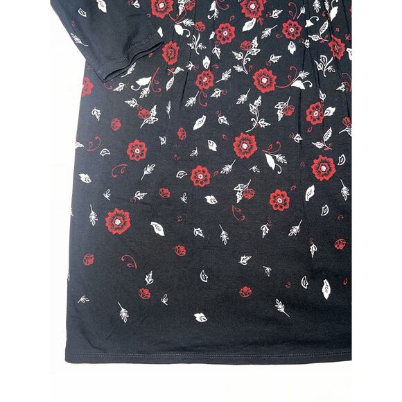 J. Jill Wearever Dress Size Small Black Red Floral Boat Neck Long-Sleeved 139041 - Picture 5 of 16